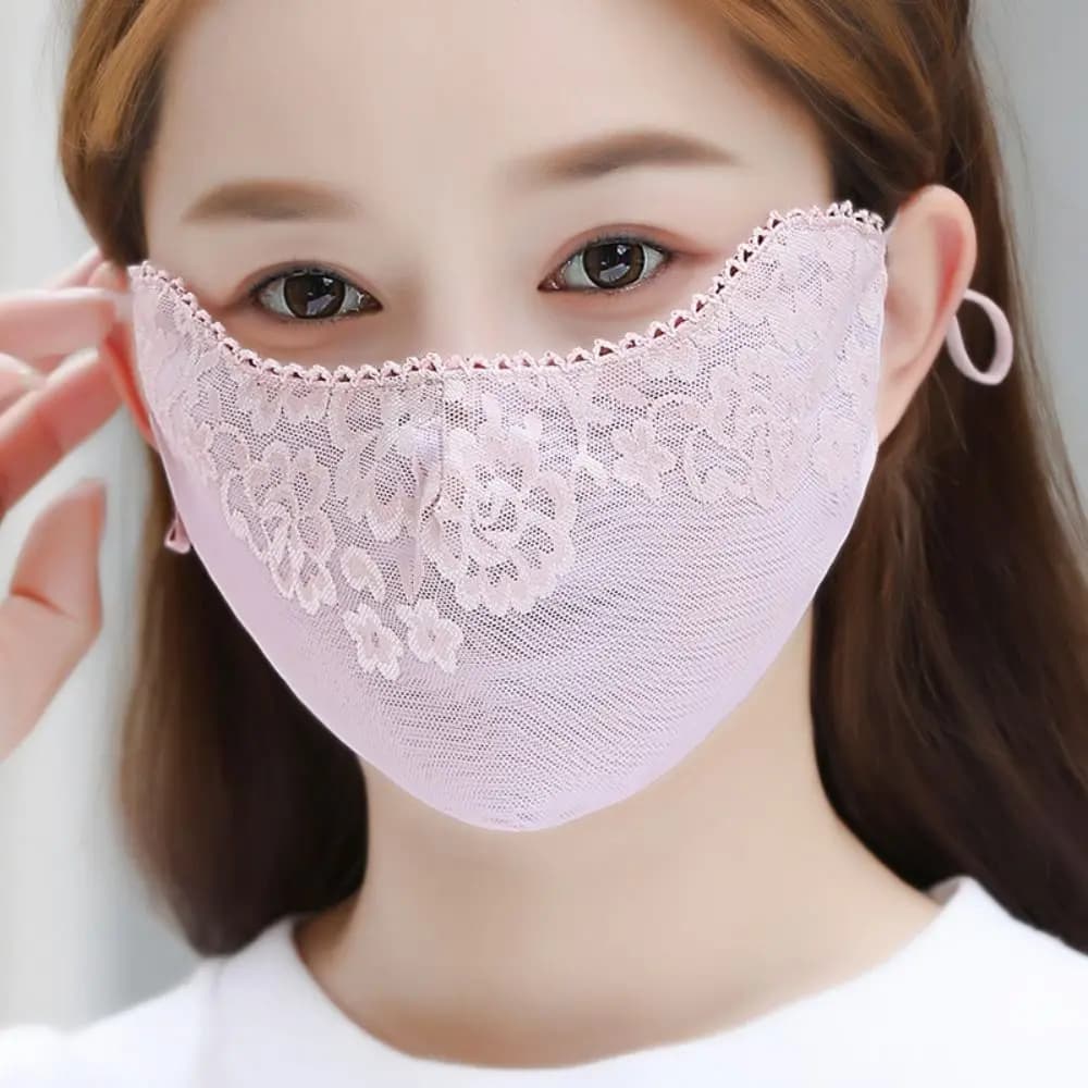 Maschera Parasole Monocolore in Pizzo con Laccetti per le Orecchie, Protezione UV, Cinghia Regolabile, per Ciclismo