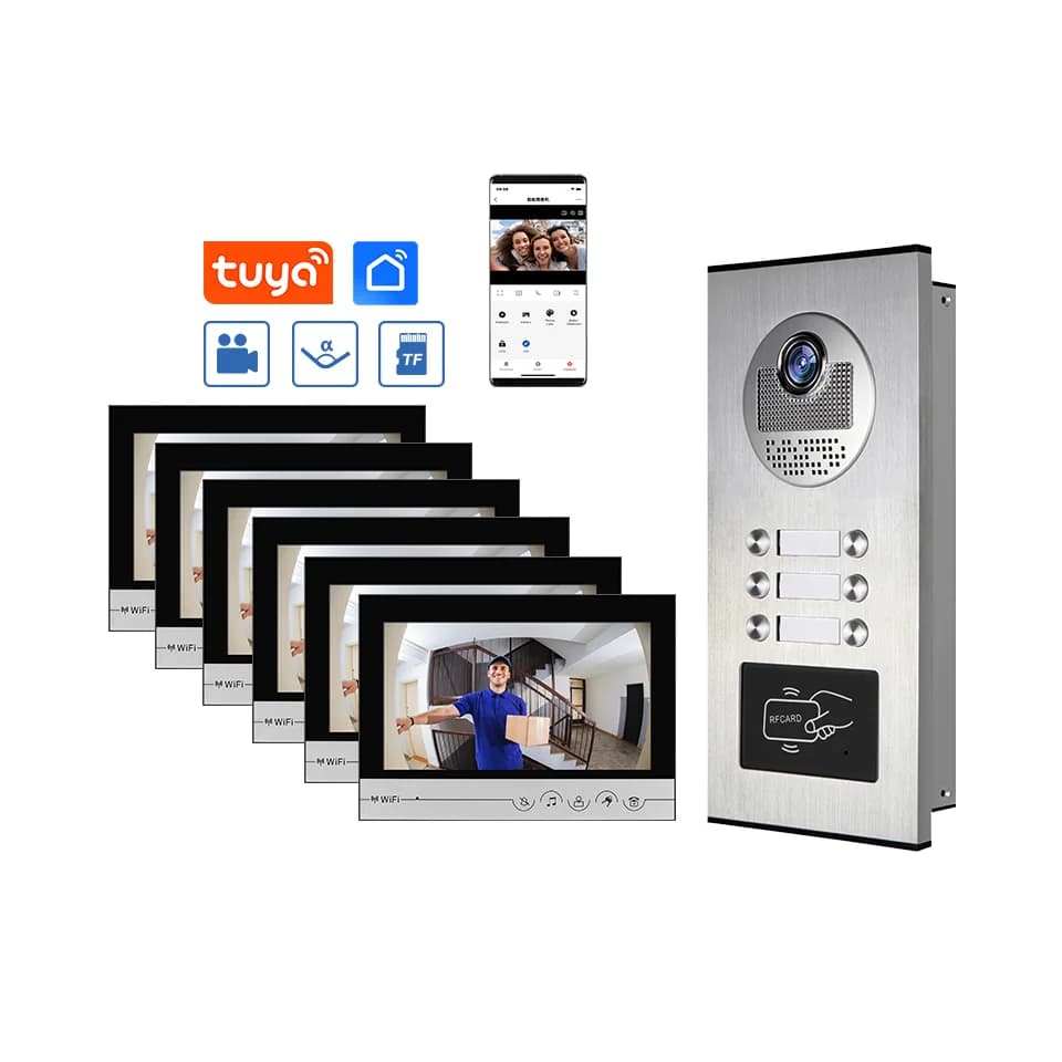 Videocitofono con schermo da 9 pollici multi appartamento a 6 pulsanti con scheda RFID Sblocco funzione di controllo accessi Videocitofono