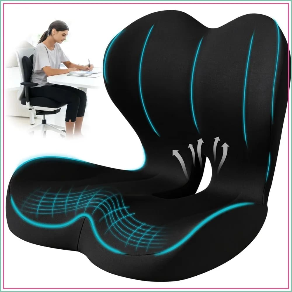 Cuscino Ergonomico per Sedia da Ufficio e Auto, Supporto Lombare in Memory Foam per Alleviare il Dolore Sciatico e del Coccige