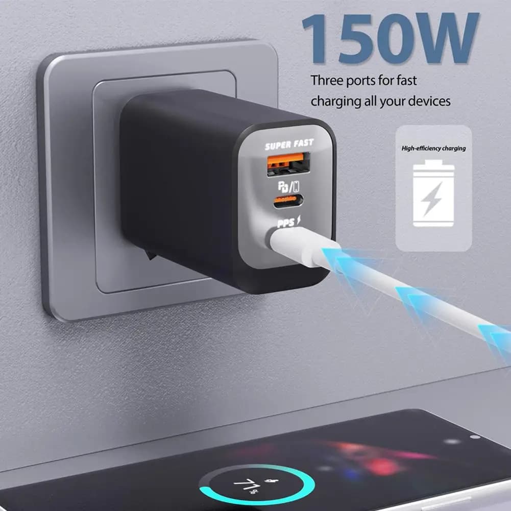 USB Charger Type C 150W USB QC3.0 Travel Charger Adapter for iPhone 17 Samsung Xiaomi Plug EU/UK/ USA USA