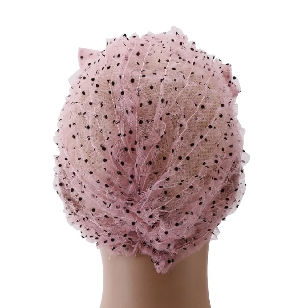 Breathable Polka Dot Mesh Bonnet Folded Design Wrinkle Lace Headscarf Hat Chic Design Retro Style Folded Design Beanie