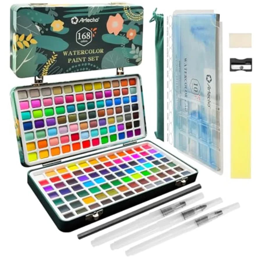Watercolor Paint Set, Painting Kit with Watercolor Pad, Brushes and Pencil, Ideal Water Color Kit for Beginners and Professiona