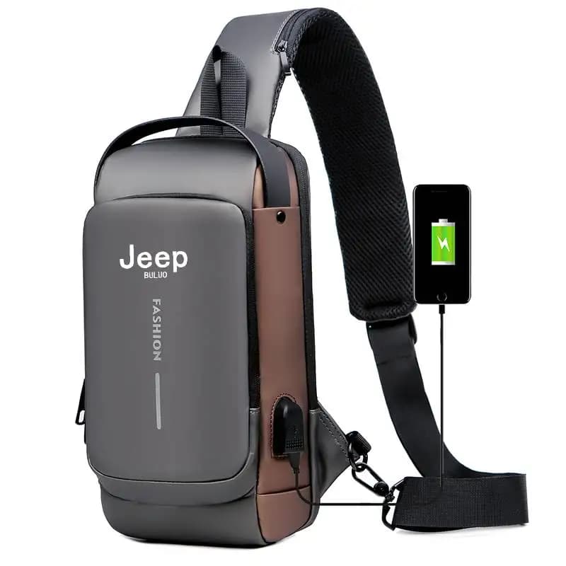 Jeep Buluo Men Anti Theft Sling Bag with USB Charging Port Waterproof Chest Bag Multi Pocket Crossbody Bag for Travel Work