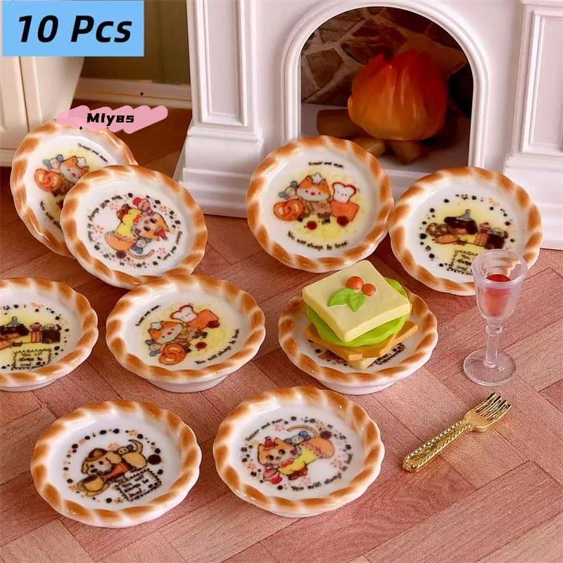 10 pezzi miniature di case delle bambole cucciolo di cane stampa modelli di panini carino accessori per la casa delle bambole arredamento giochi di imitazione giocattoli