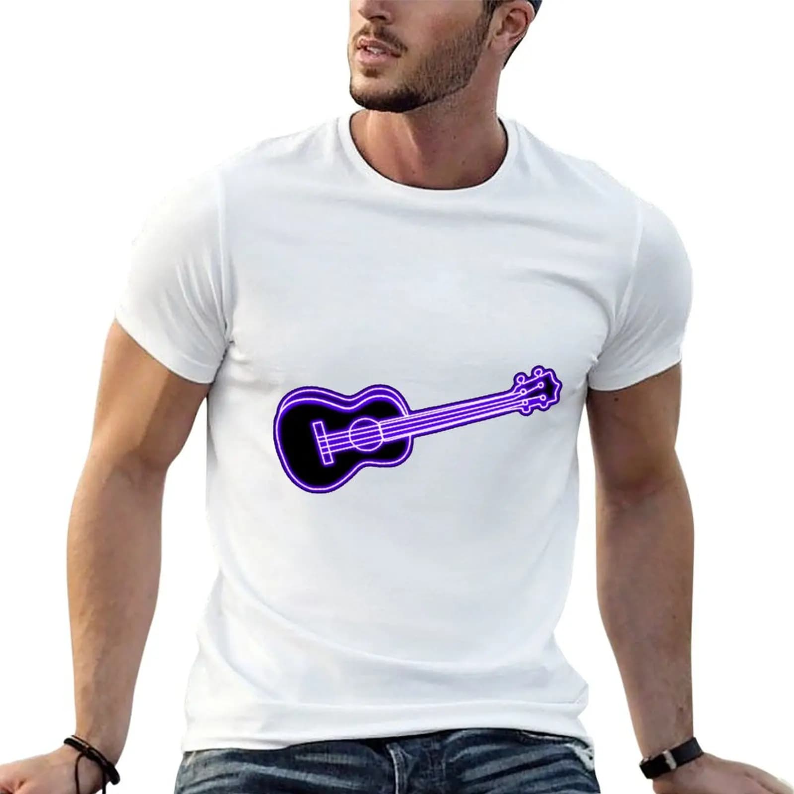 T-shirt Neon Purple Ukulele da uomo, maglietta estiva, maglietta anime, t-shirt con stampa personalizzata