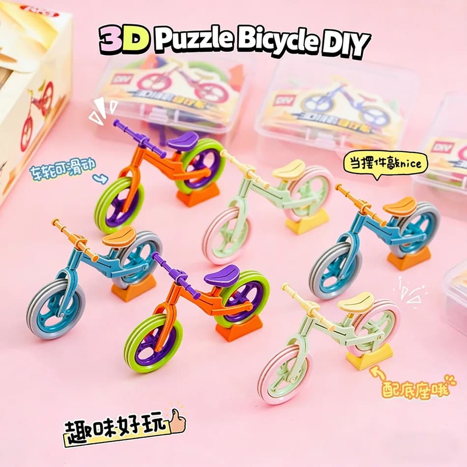 Disponibile: Kit Modello 3D Bicicletta Fai-da-Te, Facile da Assemblare, Design Chibi, Mini Bici Giocattolo con Base, Regalo Creativo per Esposizione su Scrivania