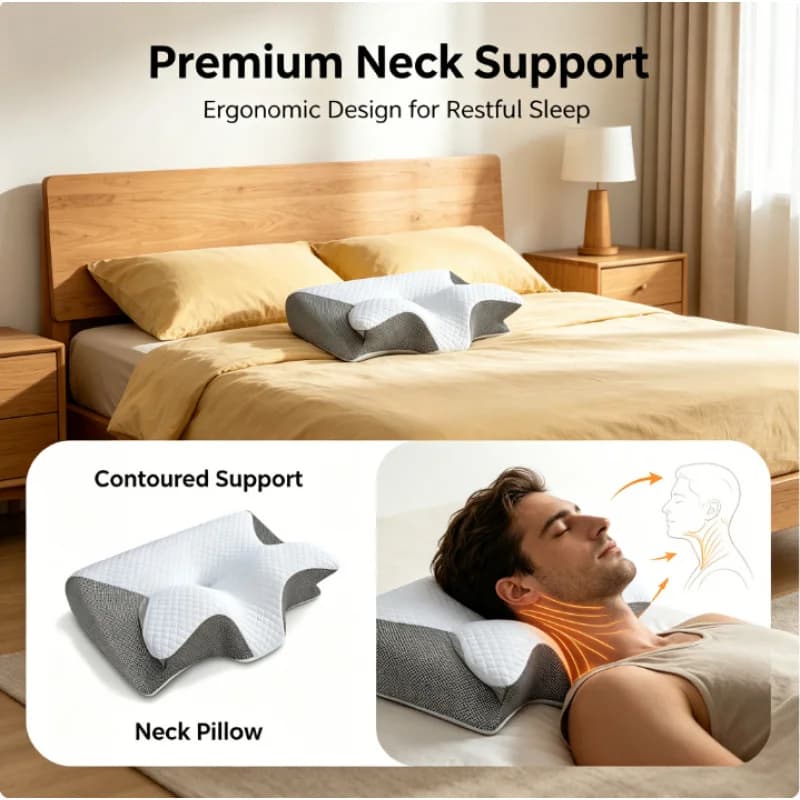 Cuscino Cervicale a Forma di Farfalla in Memory Foam per Dormire a Casa, Ortopedico per Massaggio Cervicale in Tutte le Posizioni