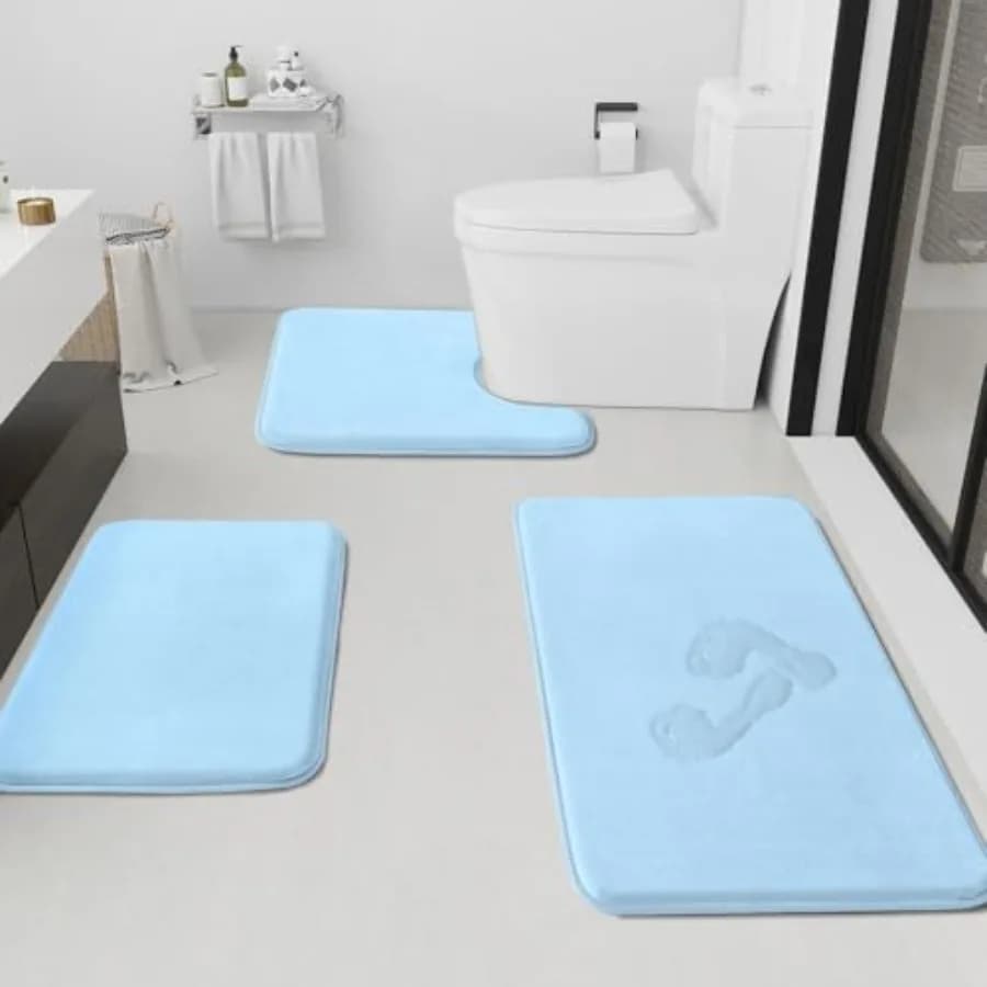 Set di Tappetini da Bagno 3 Pezzi Antiscivolo e ad Asciugatura Rapida, Tappeti Ultra Morbidi in Velluto per Bagno, WC e Pavimento Doccia