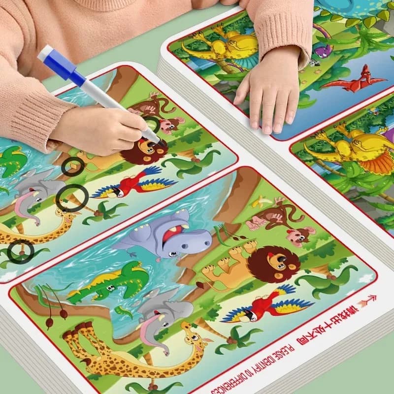 Spot the Difference" Libro di giochi di concentrazione: riutilizzabile ed educativo per l'apprendimento delle scienze, realizzato in carta resistente