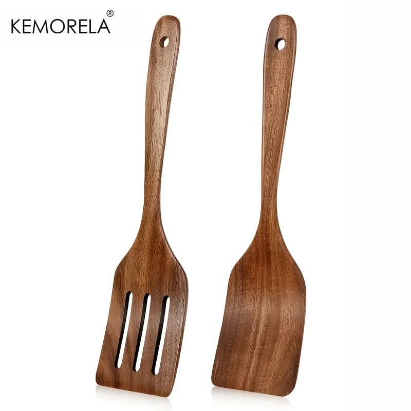 Set di spatole da cucina in legno - Legno naturale per cuocere al forno, ribaltare, mescolare, padella antiaderente antigraffio sicura, utensile da cucina 1/2 pezzi