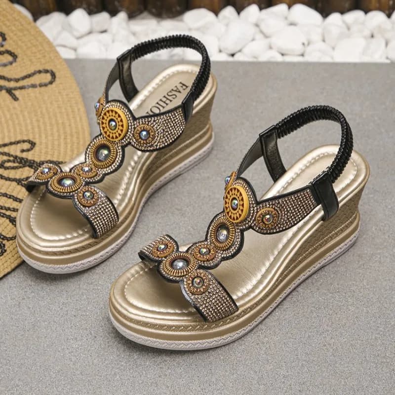 Sandali da Donna Estivi con Suola Spessa Antiscivolo, Scarpe da Spiaggia Stile Bohemien, Sandali con Zeppa e Perline Colorate, Scarpe con Plateau Chunky
