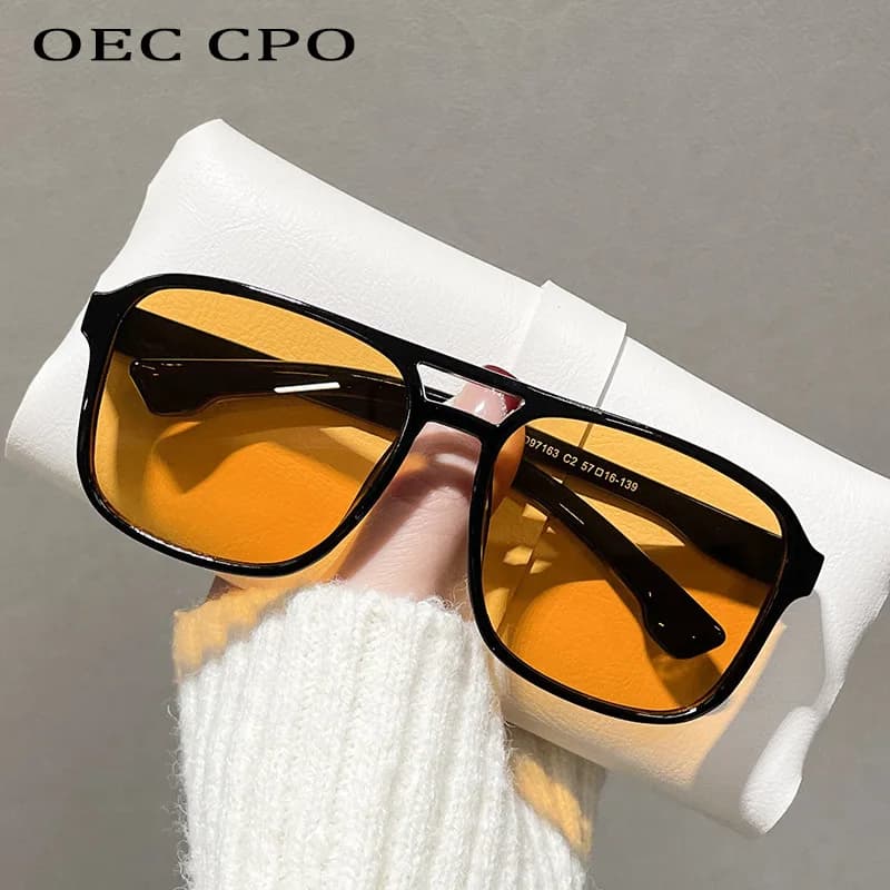 OEC CPO Square Double Bridges Sunglasses Women's Retro Shades UV400 Trending Orange Yellow Women's Fashion Sunglasses Men's Glasses