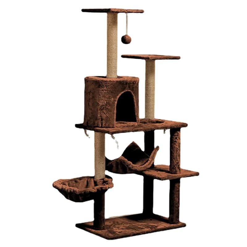 Tiragraffi per Gatti Moderno in Legno, da Pavimento a Soffitto, con Struttura a Torre e Casetta, Personalizzabile per Gatti Grandi