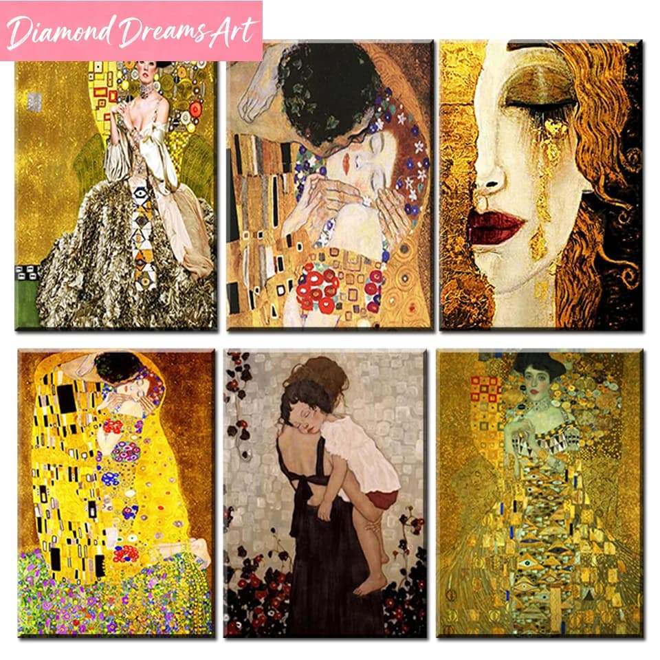Dipinto Diamantato 'Love Kiss' di Gustav Klimt, Famoso Ritratto Astratto, Kit per Ricamo a Diamanti 5D Completo, Mosaico, Punto Croce, Decorazione