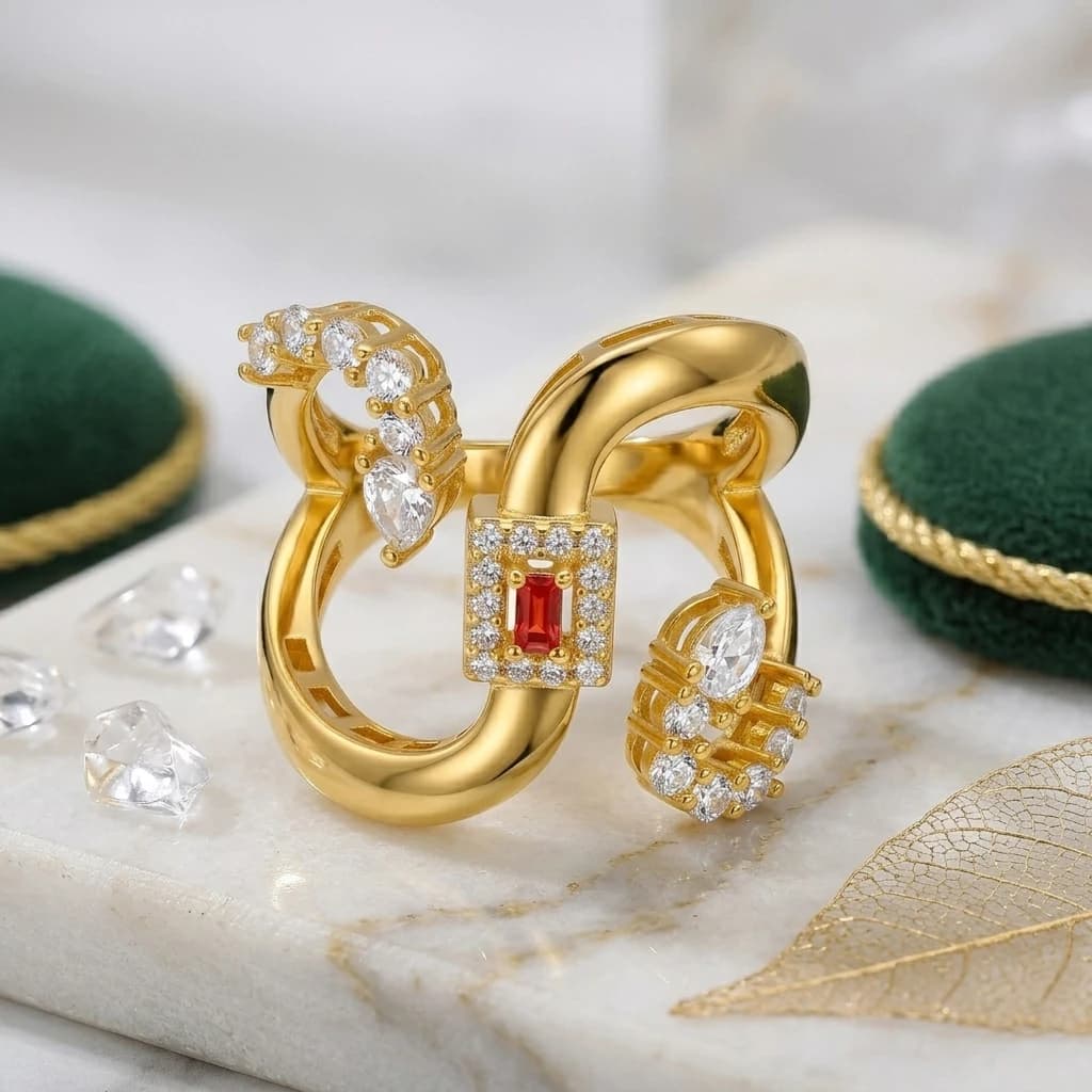 Light Luxury Niche Hollow Ring Shiny Cubic Zirconia Women Band Daily Commute Party Vacation Dating Holiday Gift