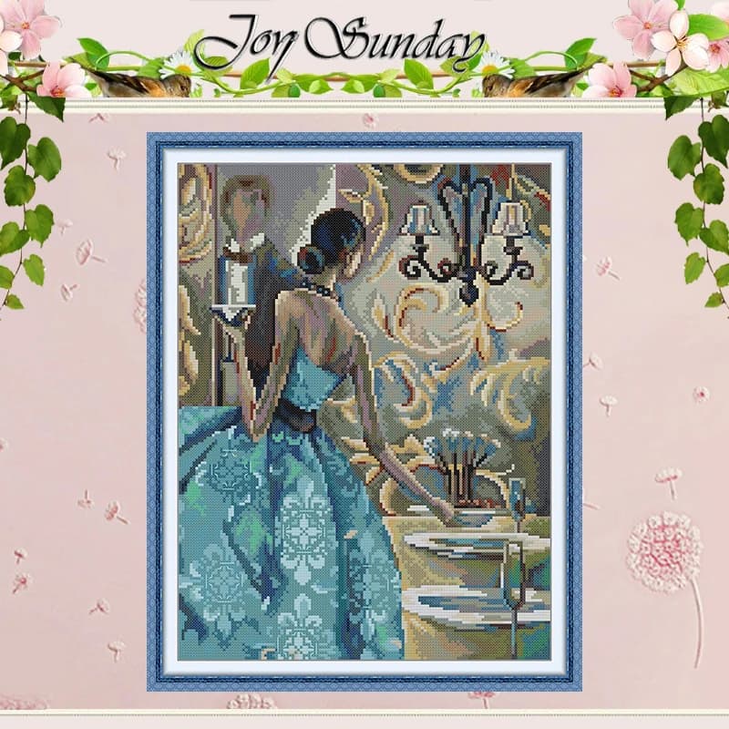 Blues Elegant Woman Patterns Counted Cross Stitch Set DIY 11CT 14CT 16CT Stamped DMC Cross-stitch Kit Embroidery Needlework