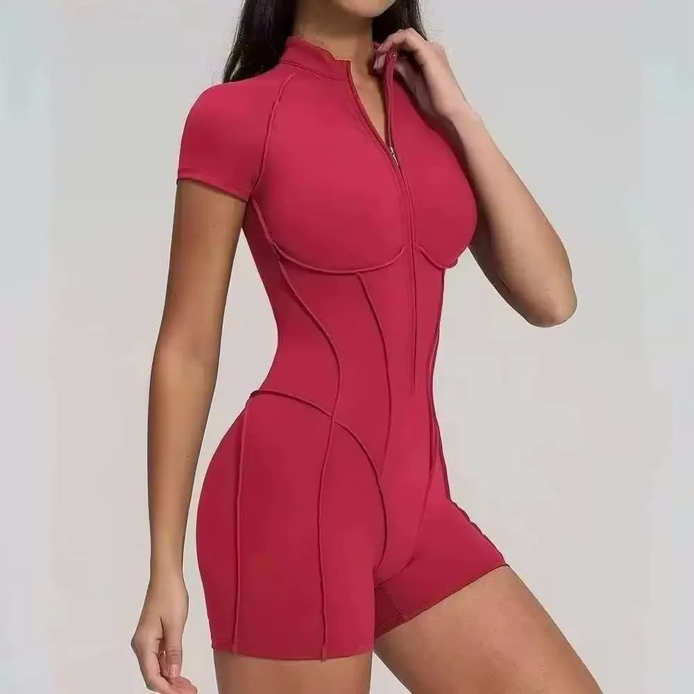 Tuta Yoga 2026 a Maniche Corte da Donna, Tuta Sportiva con Cerniera, Jumpsuit da Palestra, Tuta Intera per Allenamento Fitness, Abbigliamento Sportivo