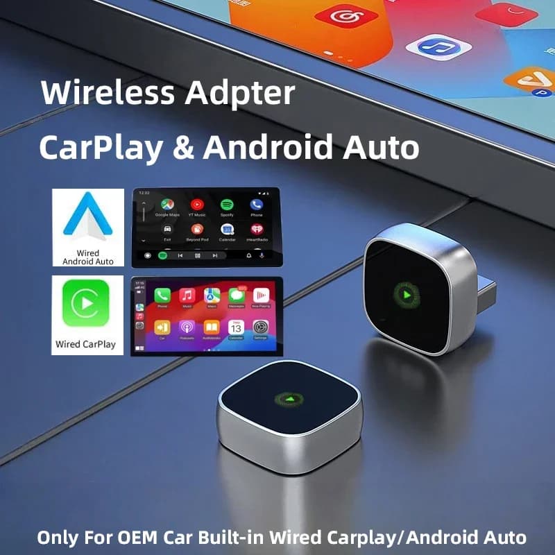 Adapter CarPlay Wireless 2 in 1 and automatically convert Android Wireless Adapter, WiFi 5Ghz Type-C/USB Plug Play CarPlay Wireless