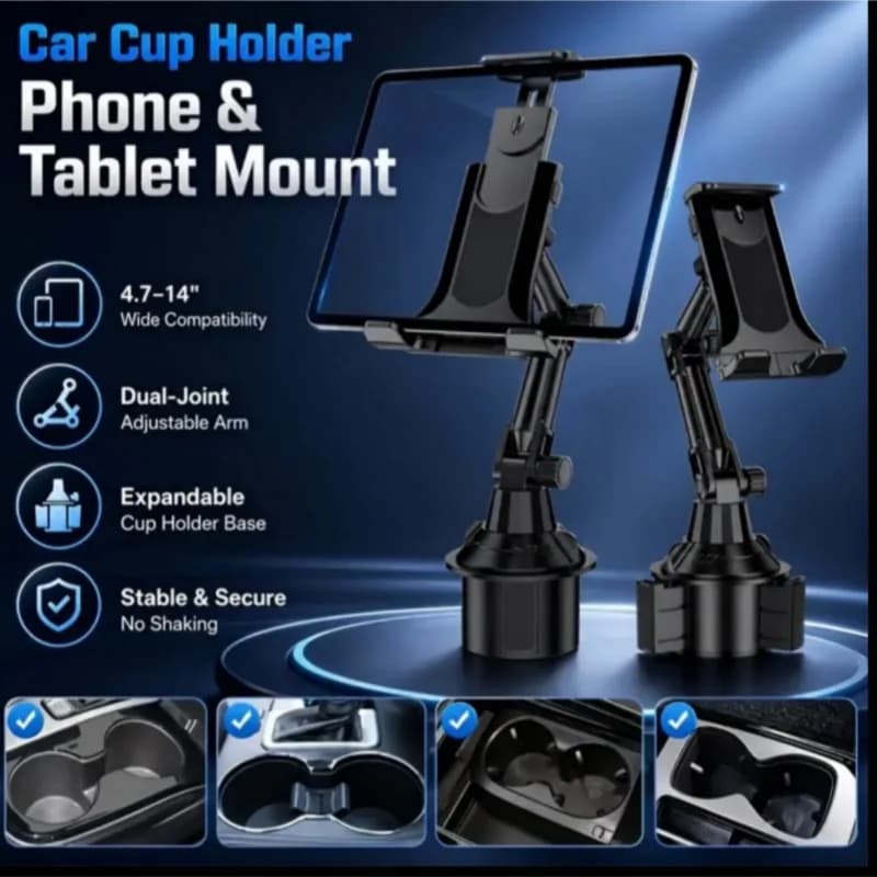 Car Cup Holder Phone Tablet Mount, Long Adjustable Arm Rotatable Car Cup Stand, Universal Navigation Bracket for Cell Phone iPad