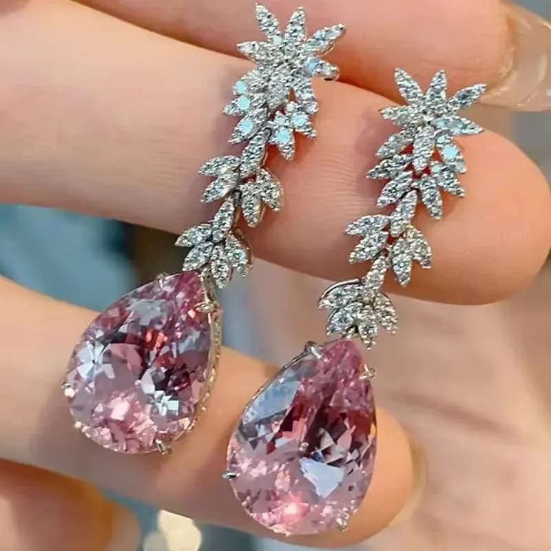 Huitan Aesthetic Women Drop Earrings Inlaid Sparkling Pink Pear CZ Elegant Party Engagement Accessories Gorgeous Trendy Jewelry