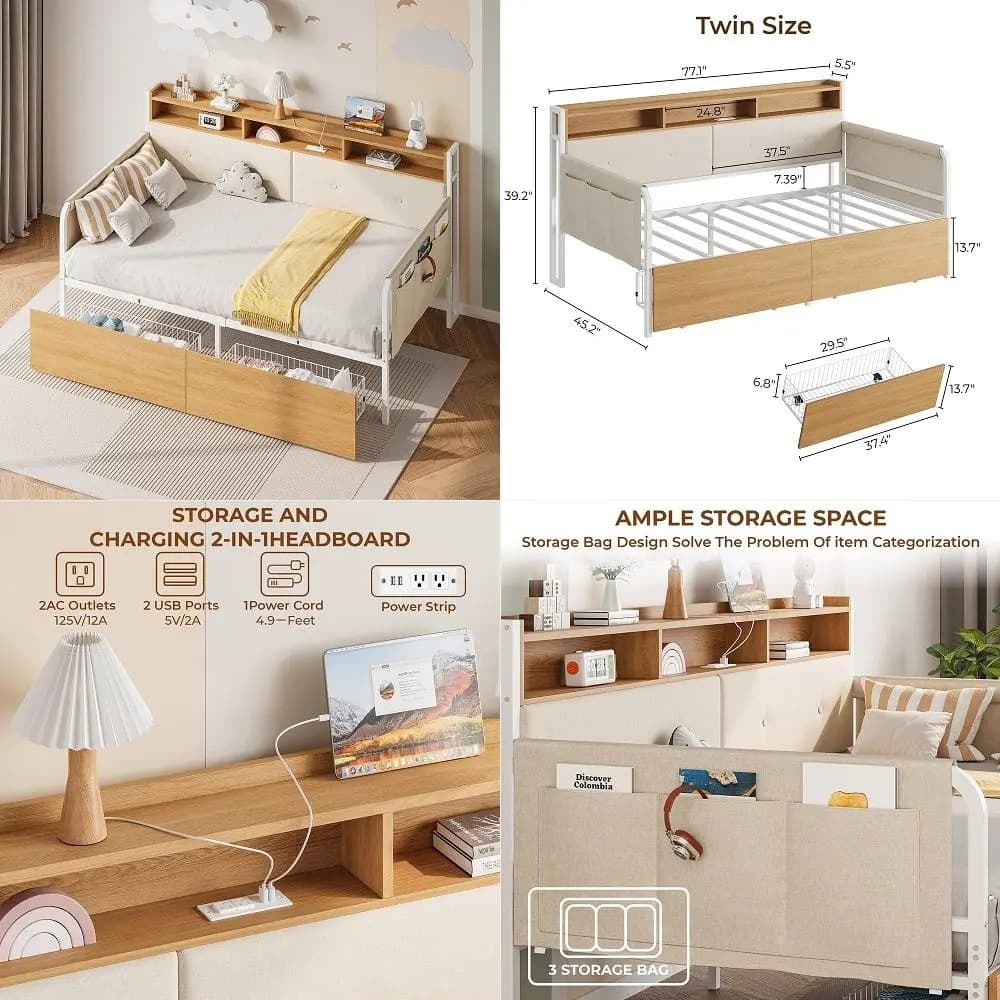 Divano Letto Rotondo da Esterno con Tettuccio Retrattile, Mobili Sezionali in Vimini PE con Cuscini e Cuscini Decorativi, Separabili