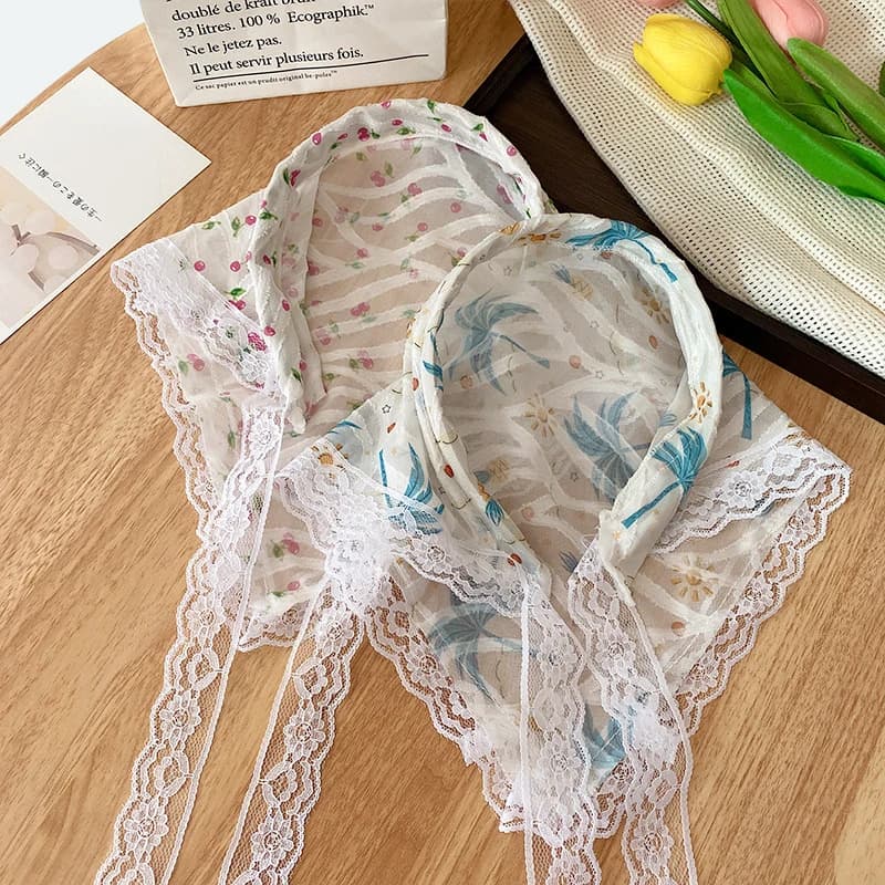 Nastro di pizzo Fascia per capelli Sciarpa a triangolo di pizzo Fascia per capelli Foulard pigro Foulard per protezione solare all-in-one Foulard per donna Fascia per capelli