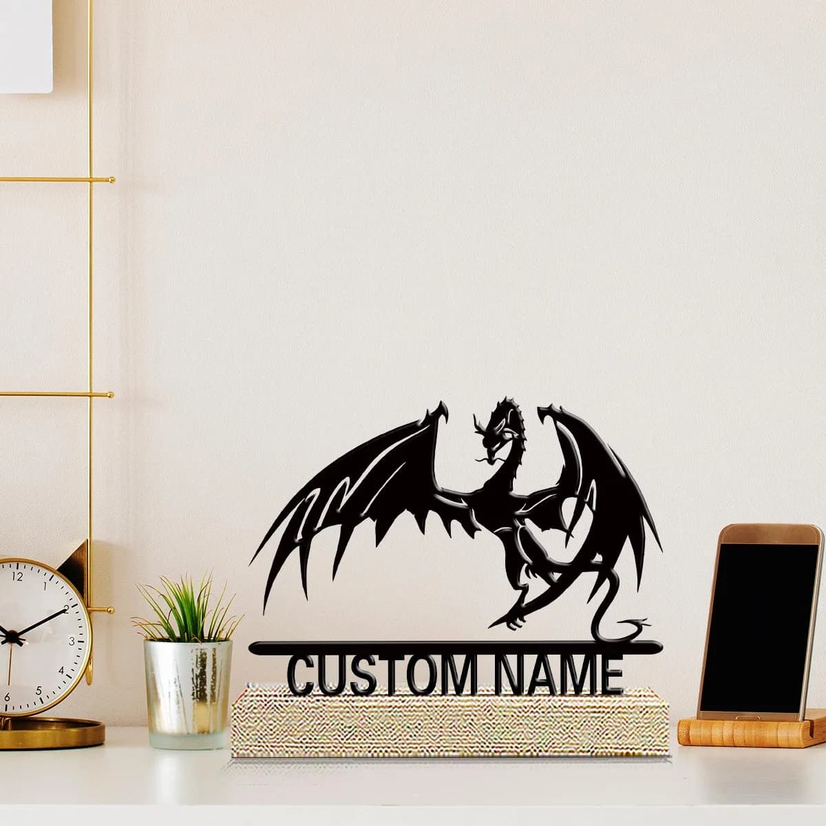 1pc Personalized Metal Artwork Custom Name Equipped with A Wooden Base Home or Office Decorations