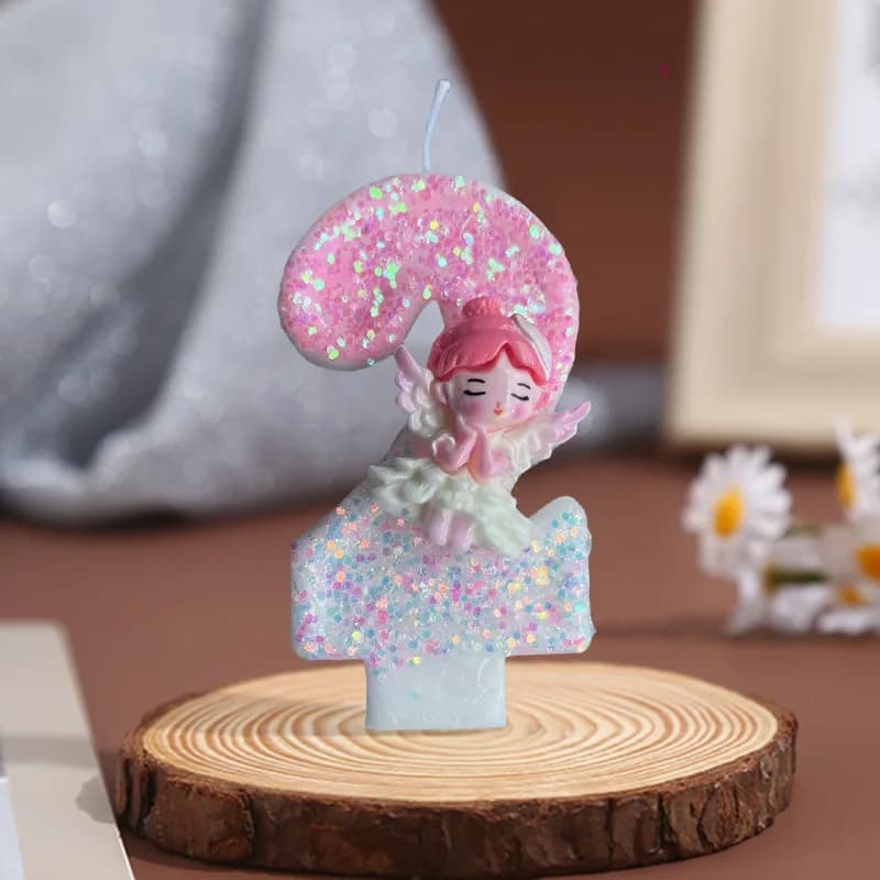 Double Angel Wing Creative Candle with Birthday Cake Decoration Number