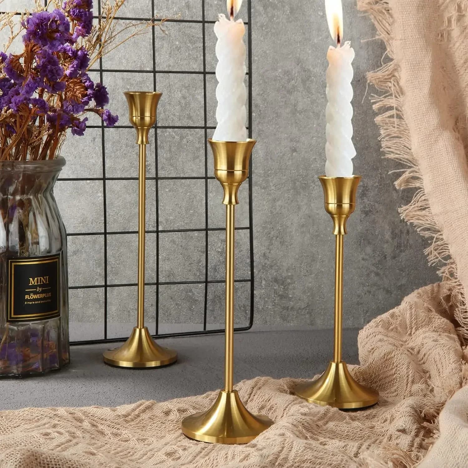 Set di 3 Eleganti Portacandele da Tavolo in Metallo e Alluminio, Ideali per Anniversari di Matrimonio, Decorazione Casa e Hotel