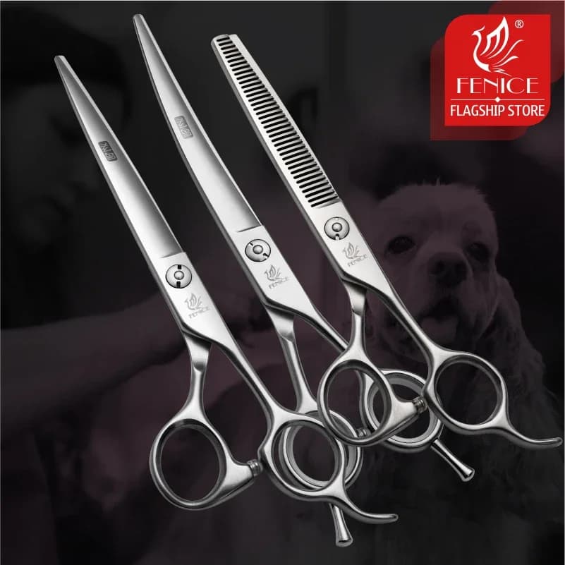 Fenice 6.5/7.0/7.5/8.0 Pet Grooming Scissors Set Dog Hair Cutting Shears Cutting Thinning Curved Scissor Kit