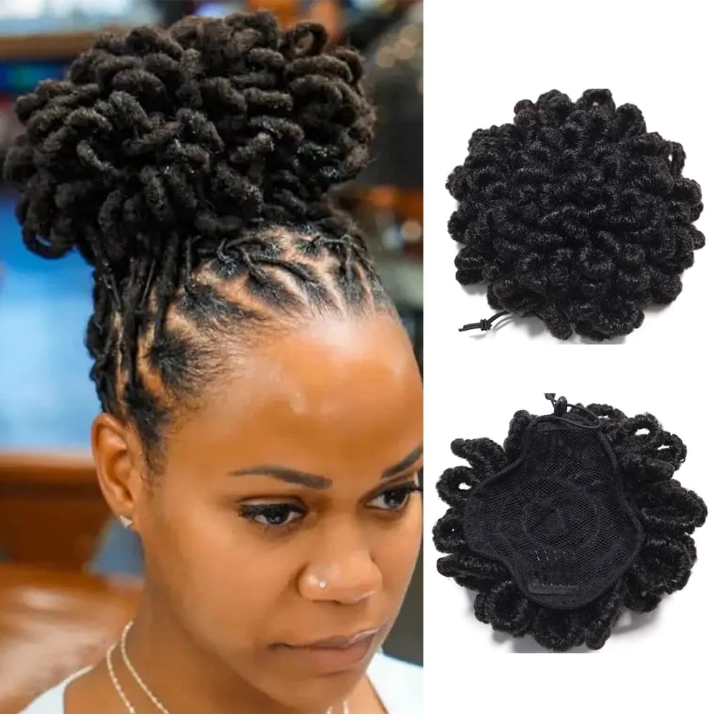 1 Pezzo Chignon Afro Dreadlocks alla Moda con Clip e Cordoncino, Coda di Cavallo Sintetica Effetto Dreadlock