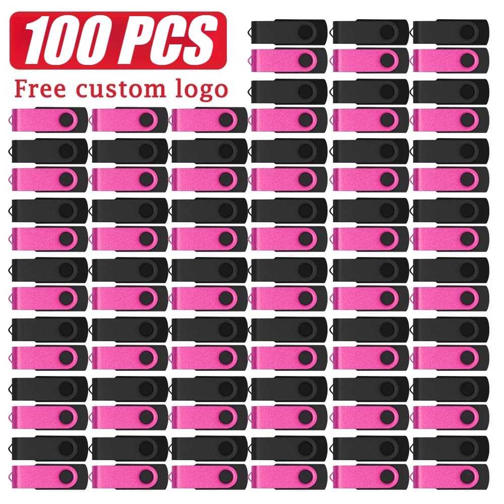 100 pz/lotto Chiavetta USB 64GB con Logo Personalizzato Gratuito, Pendrive 32GB USB 2.0, Chiavetta di Memoria per Matrimoni 16GB 8GB 4GB, Pen Drive Girevole