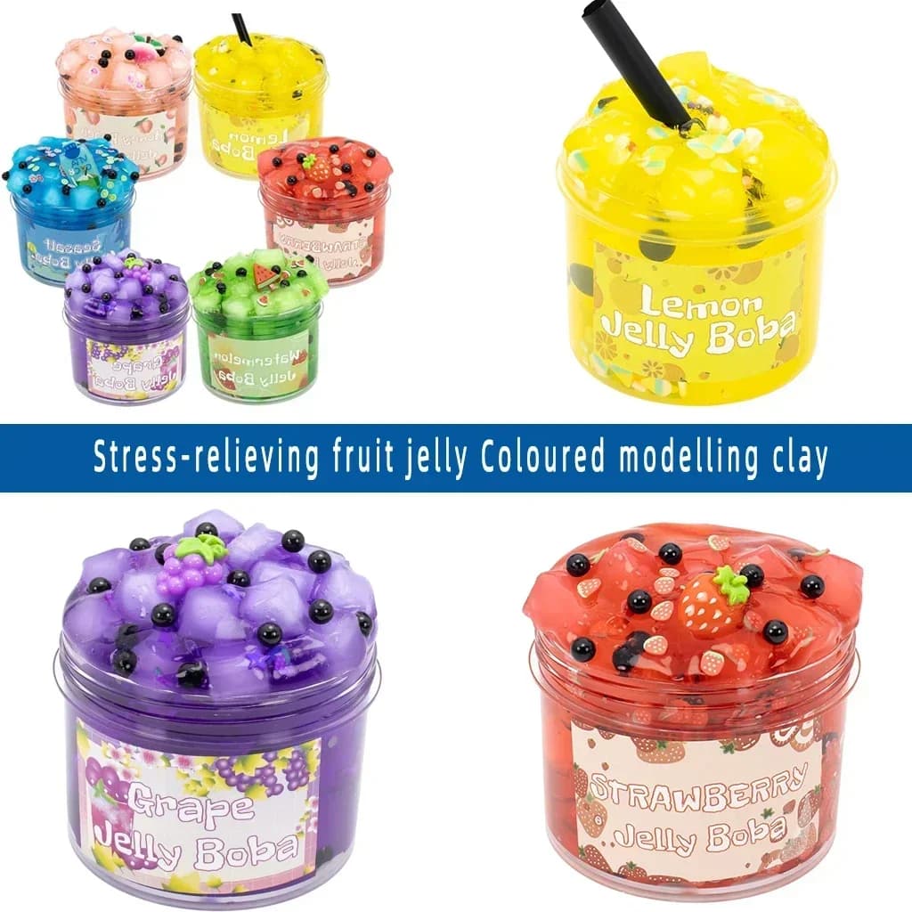 F4WLarge Capacity 70 300ml Premade Crystal Stress Relieving Slime Kit Fruit Jelly Coloured Cube Slime Crystal Soil