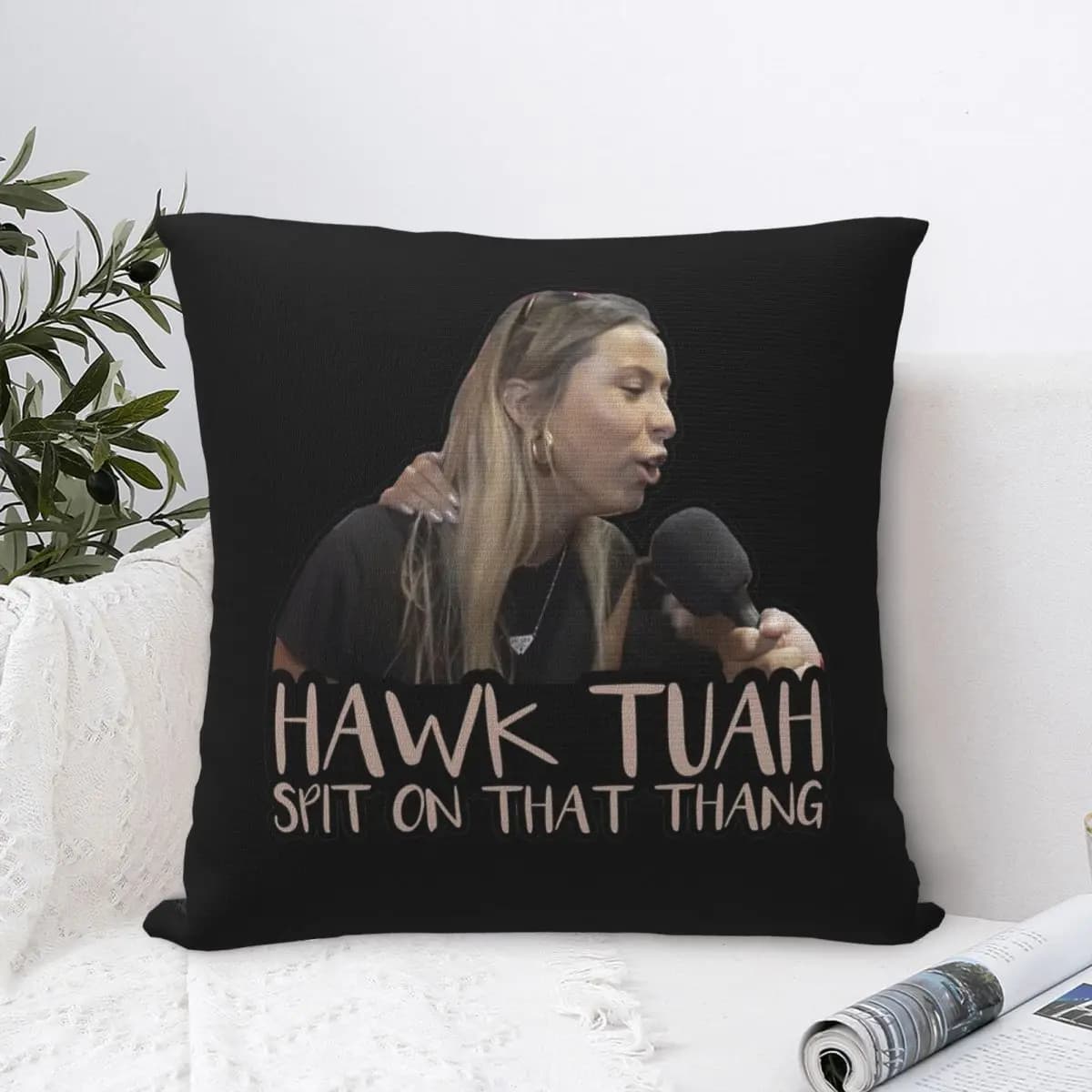 Hawk Tuah Interview Spit On That Thang Square Pillow Case Cushion Cover Awesome Polyester Decor Pillowcase for Sofa 45x45cm
