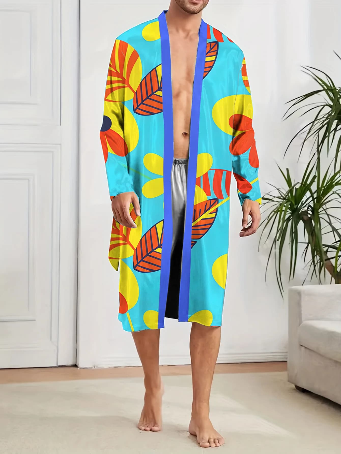2026 Men's 3D Digital Printed Bathrobe, Quick Drying Home Sleeping Robe, Spring and Autumn Leisure Comfortable Robe