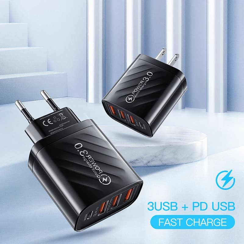 Caricatore USB C da 48 W a 4 porte PD QC3.0 Adattatore di alimentazione da parete Quick Charge 3.0 per iPhone 15 Samsung Xiaomi Telefoni Caricatore a ricarica rapida