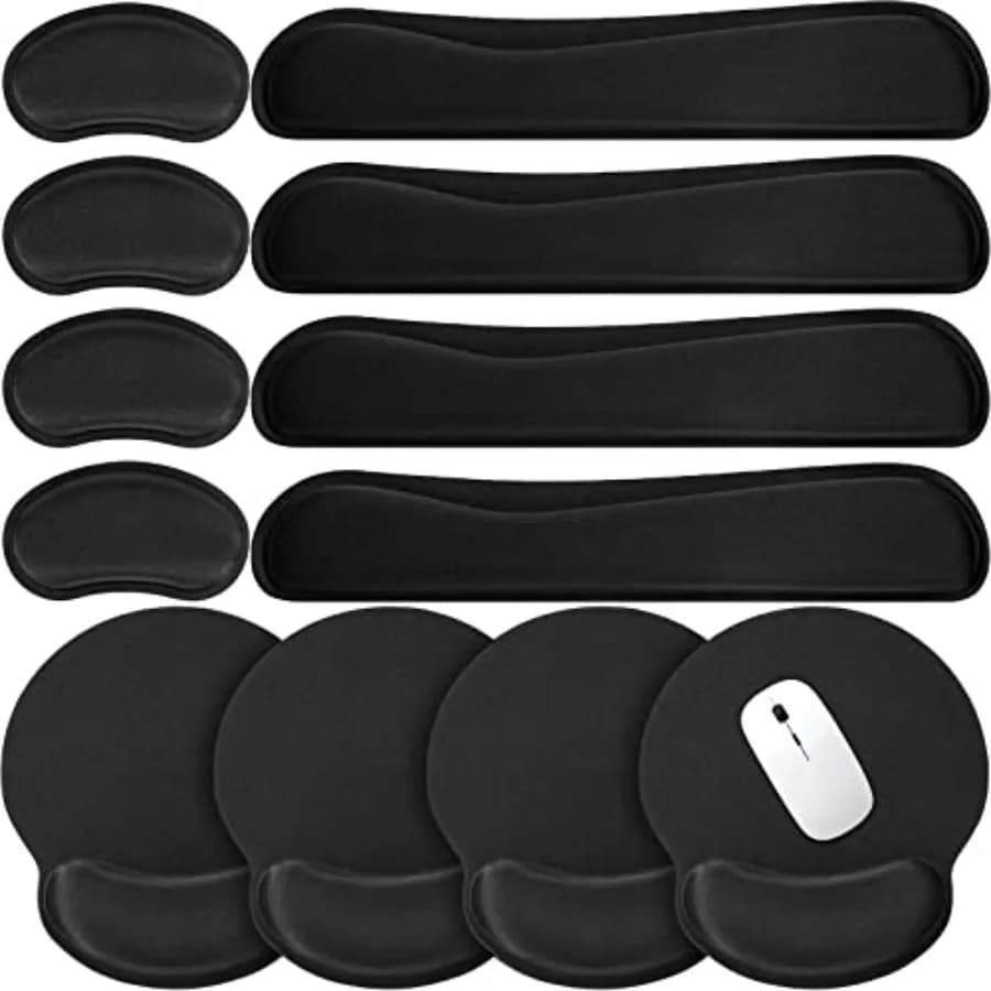 Set di 12 Pezzi: Tappetino Ergonomico per Mouse e Tastiera con Supporto per Polso, Poggiabraccio e Cuscinetto in Gel Memory Foam per Computer
