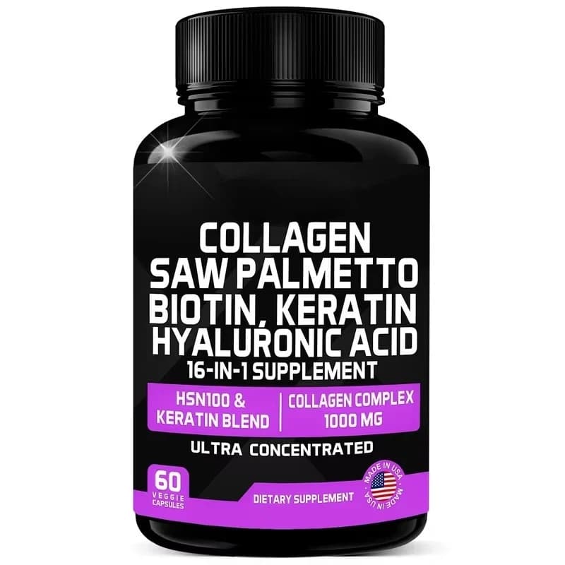 Collagen supplement, saw palm, biotin, keratin and hyaluronic acid-16 in 1, containing vitamins for hair, skin and nail growth
