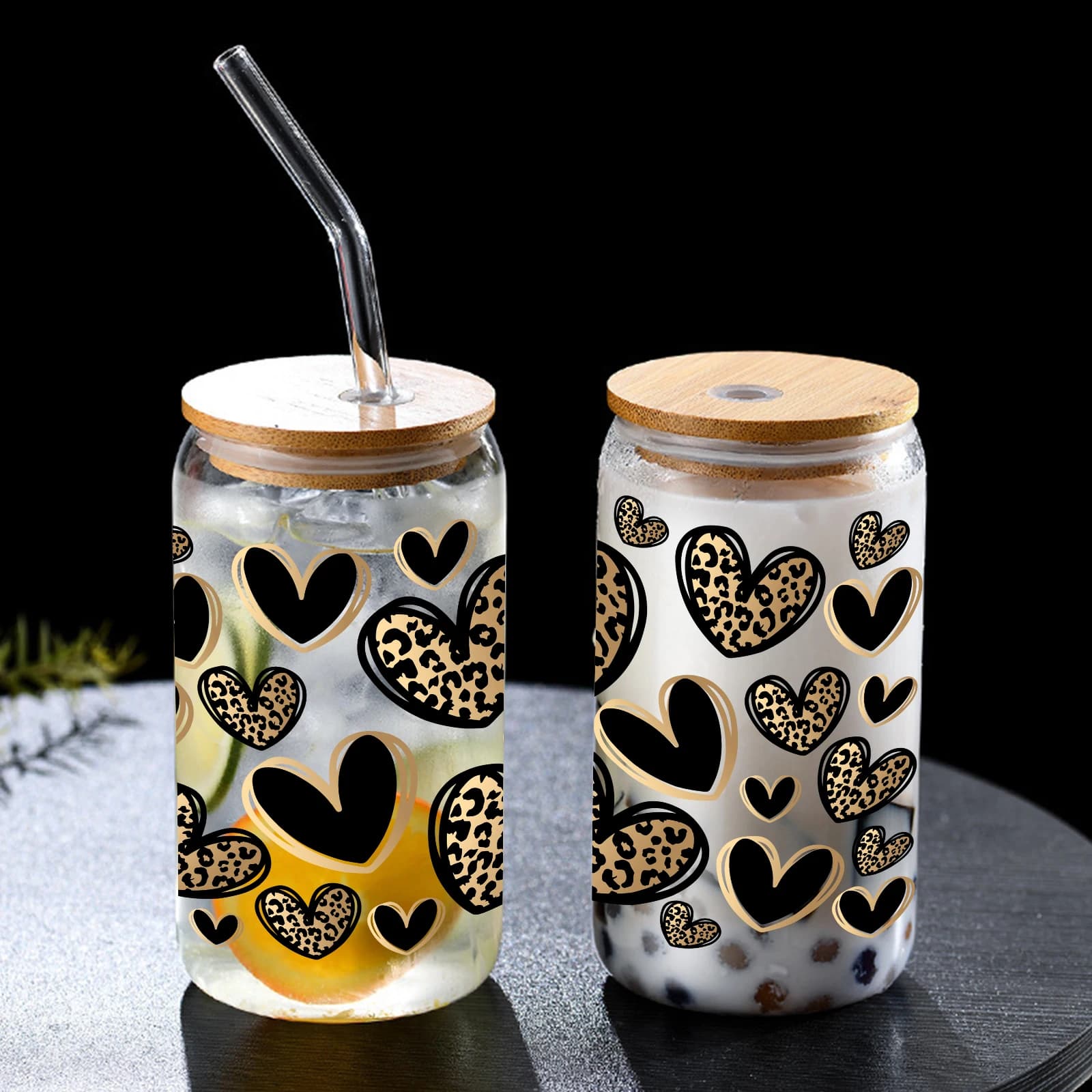 1pc Valentine Coffee Can Glass 3d Printed 16oz Soda Can con coperchio e bicchiere di paglia Winter Iced Coffee Cup Mug Beer Glass Can