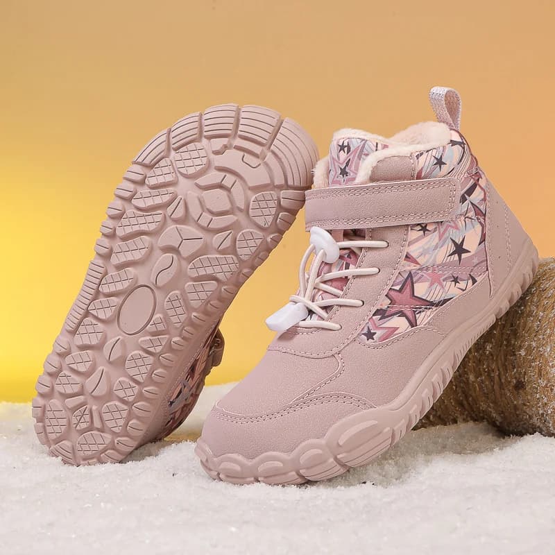 Waterproof Kids Snow Boots Barefoot New winter shoes lined with hot fur with wide tip for outdoor gymnastics shoes for the cool weather of boys' girls