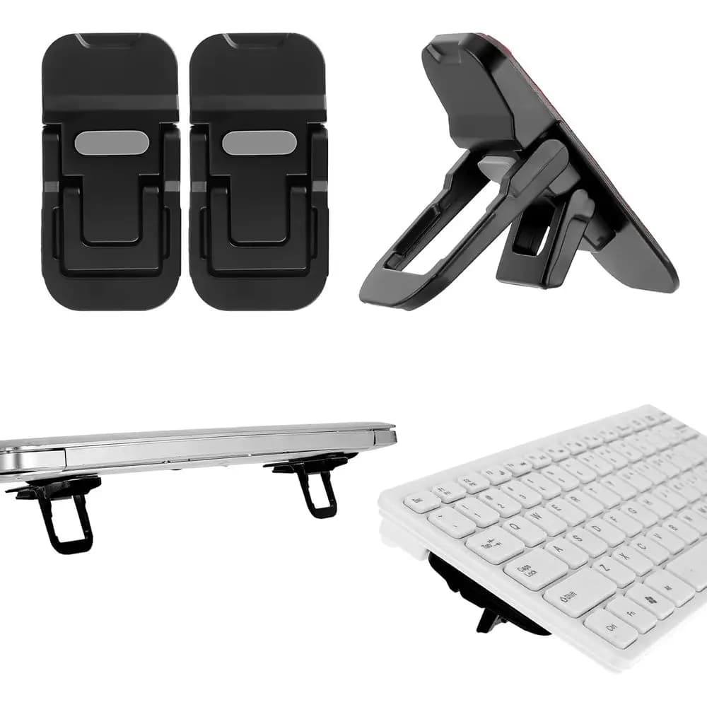Dual-Angle Portable Keyboard Stand, Adjustable Laptop Riser with Self-Adhesive Base, Fits Most Keyboards (Black)