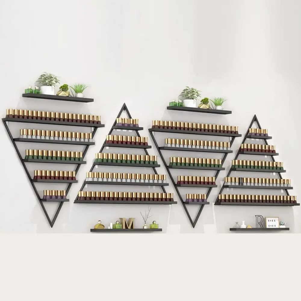 Wall-Mounted Nail Polish and Perfume Organizer with Shelves, Metal Holder for Essential Oils, Display Case for Home, Spa, and Co