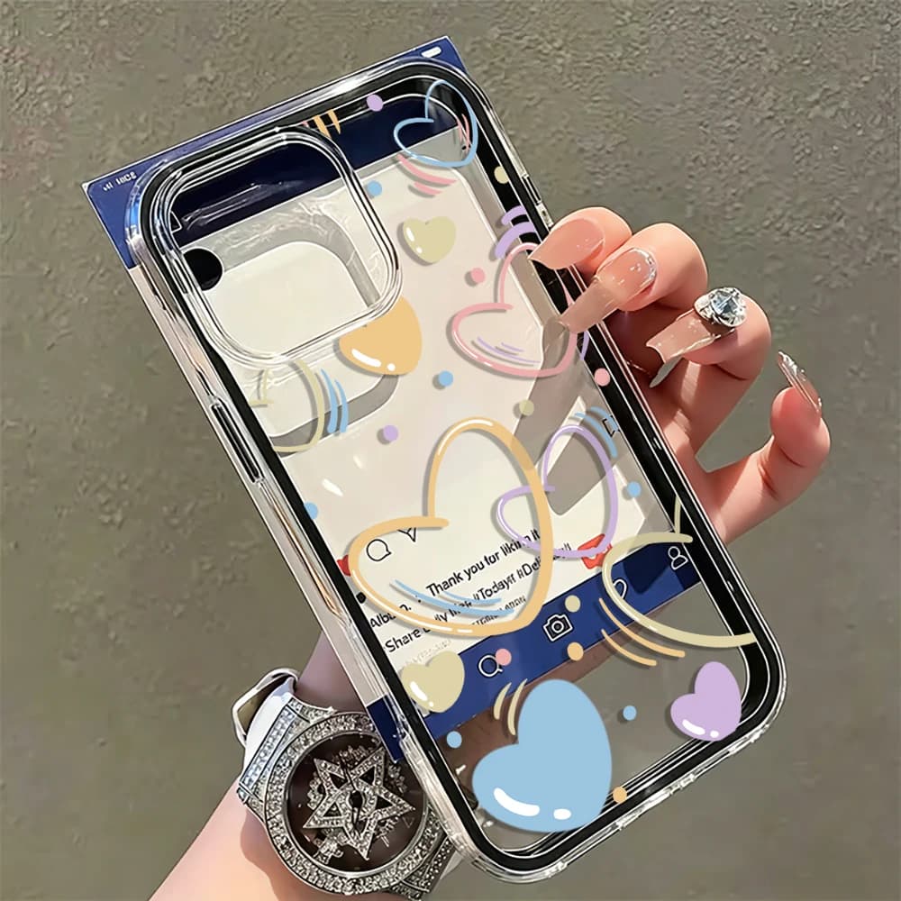 Cute Colorful Heart Phone Case For iPhone 17 16 15 Pro Max 14 13 12 11 Pro Max 17 Air 7 8 Plus XR Transparent Airbag Soft Cover