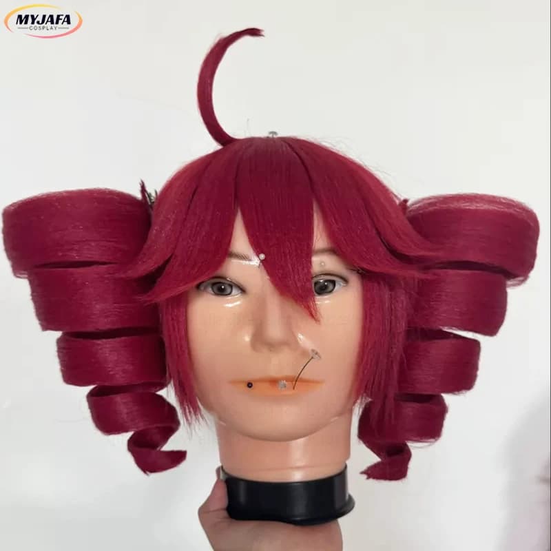 Anime Kasane Teto Cosplay Wig Cute Red Clip Helical Ponytail Wig Heat Resistant Synthetic Curly Hair Teto Wigs + Wig Cap