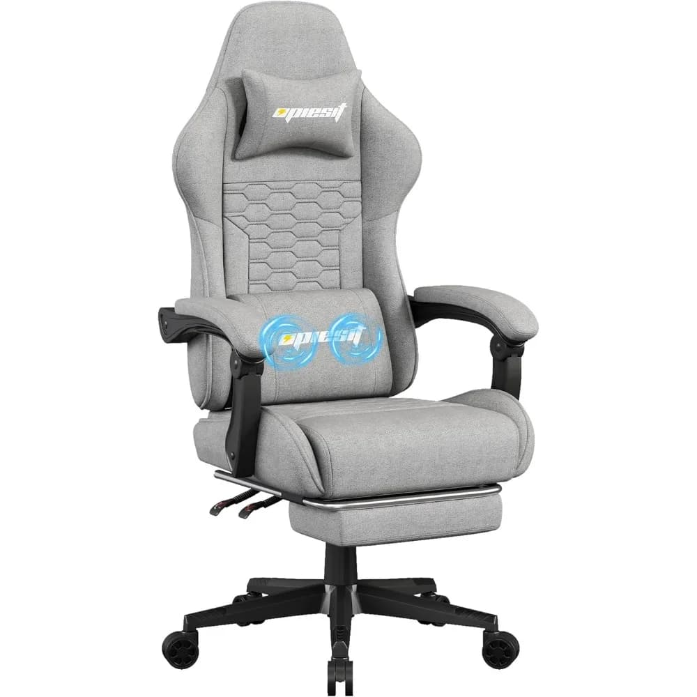 Sedia da gaming, sedie per computer in tessuto con supporto lombare e massaggiatore, sedia da ufficio ergonomica con poggiapiedi e cuscino a molla tascabile
