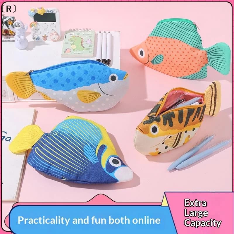 〔R〕Astuccio Creativo e Originale a Forma di Pesce Marino, Grande Capacità, Divertente Organizer Cartoon, Borsa Multifunzionale per Cancelleria, Regalo