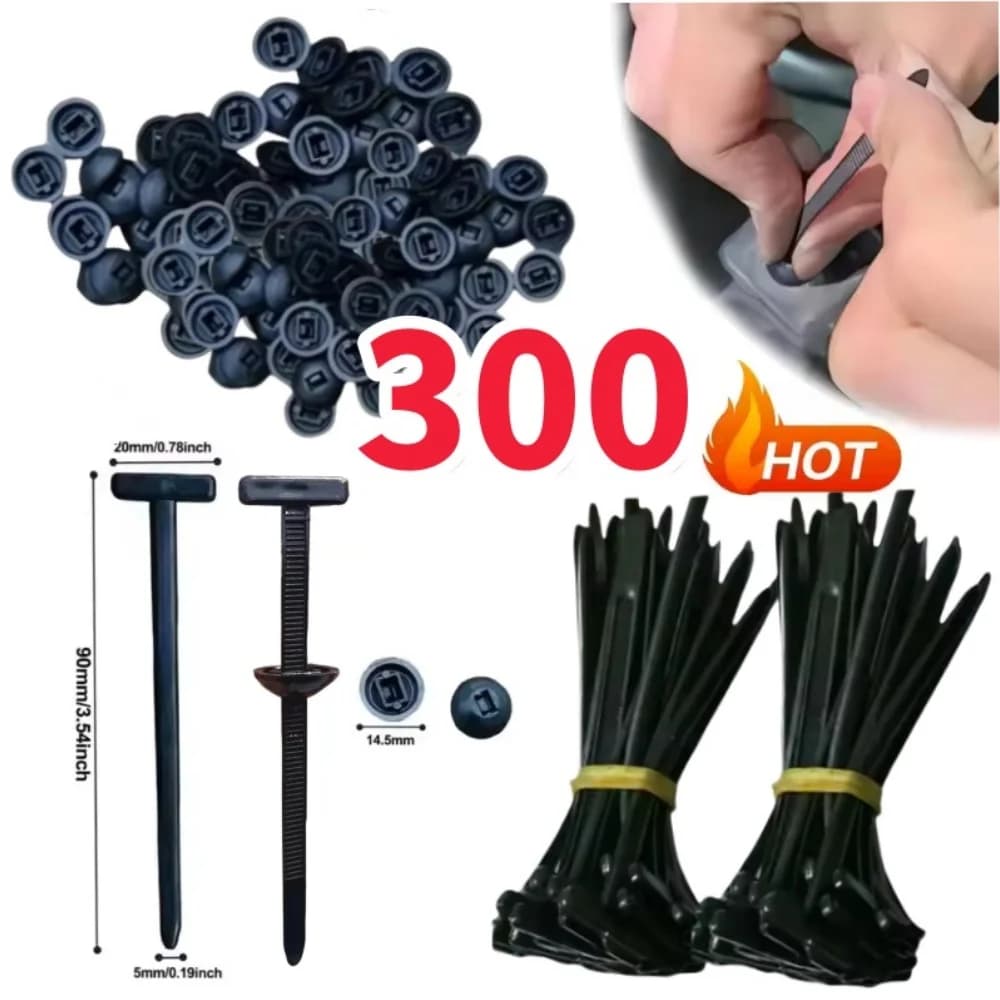 300Pcs Nylon Universal Cable Tie Buckle Multipurpose Cable Ties Tool Heavy Duty Self Locking Zip Black Zipties for Car Repair