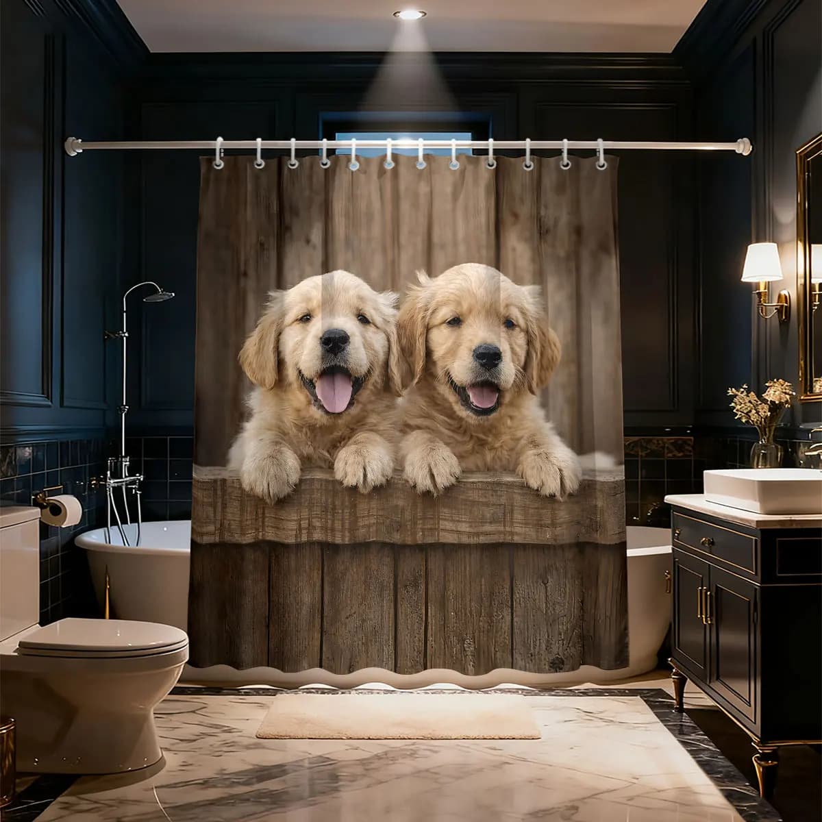 1pc Cute Dog Animal Printed Waterproof Shower Curtain Partition Privacy Hanging Curtain Multiple Sizes 12 Hooks