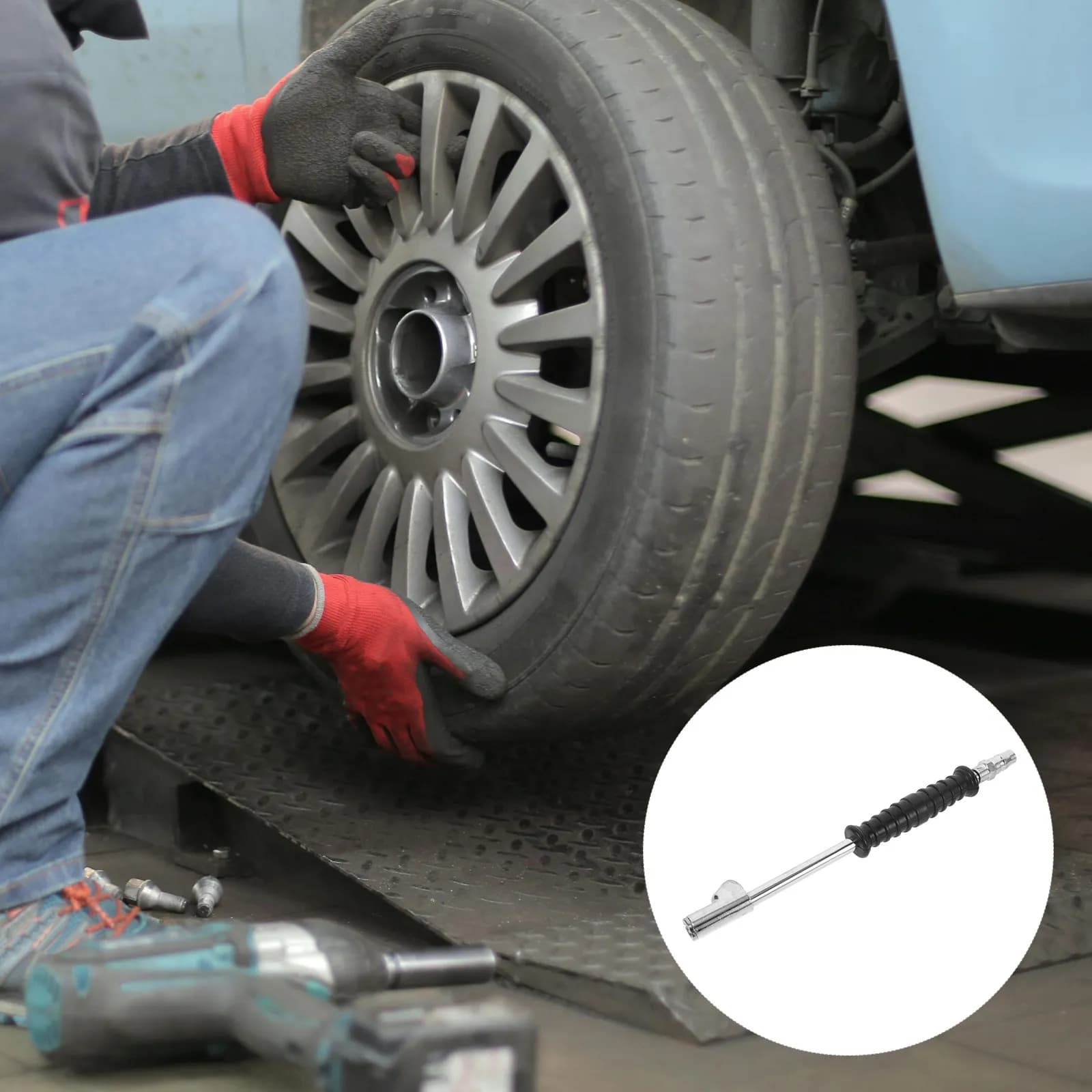 Robusto Gonfiatore in Metallo con Impugnatura Rivestita in Gomma Confortevole, Design a Gomito per Pneumatici di Auto, Moto e Biciclette, Portata Estesa
