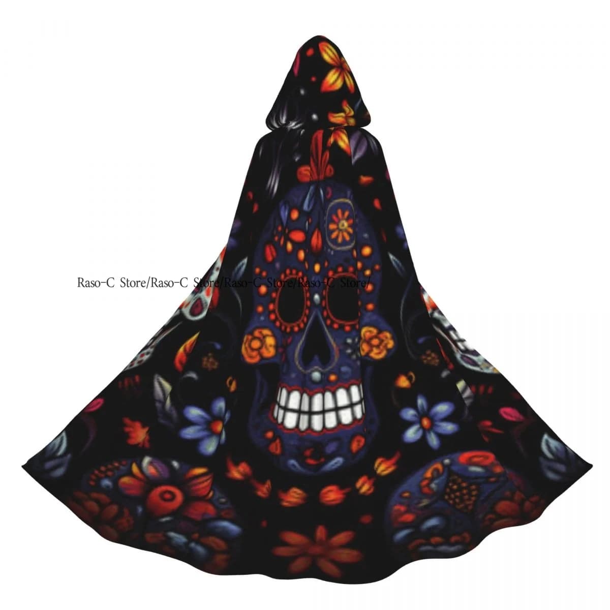 Long Cape Cloak Day Of The Dead Mexican Skull Pattern Hooded Cloak Coat Autumn Hoodies